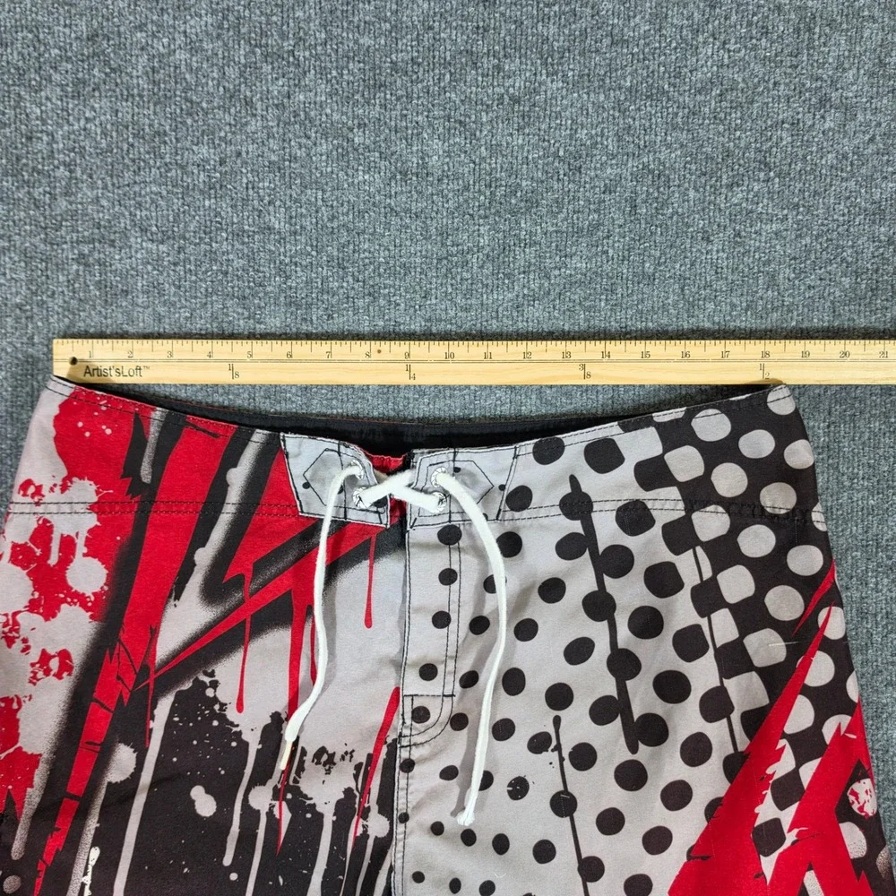Y2K Fox Racing Mens Board Shorts Black Red Graphic Swim Trunks 34 BOTTLE OPENER